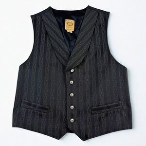 Wah Maker Frontier Clothing Vest Mens L Black Jacquard Shawl Lapel Western USA